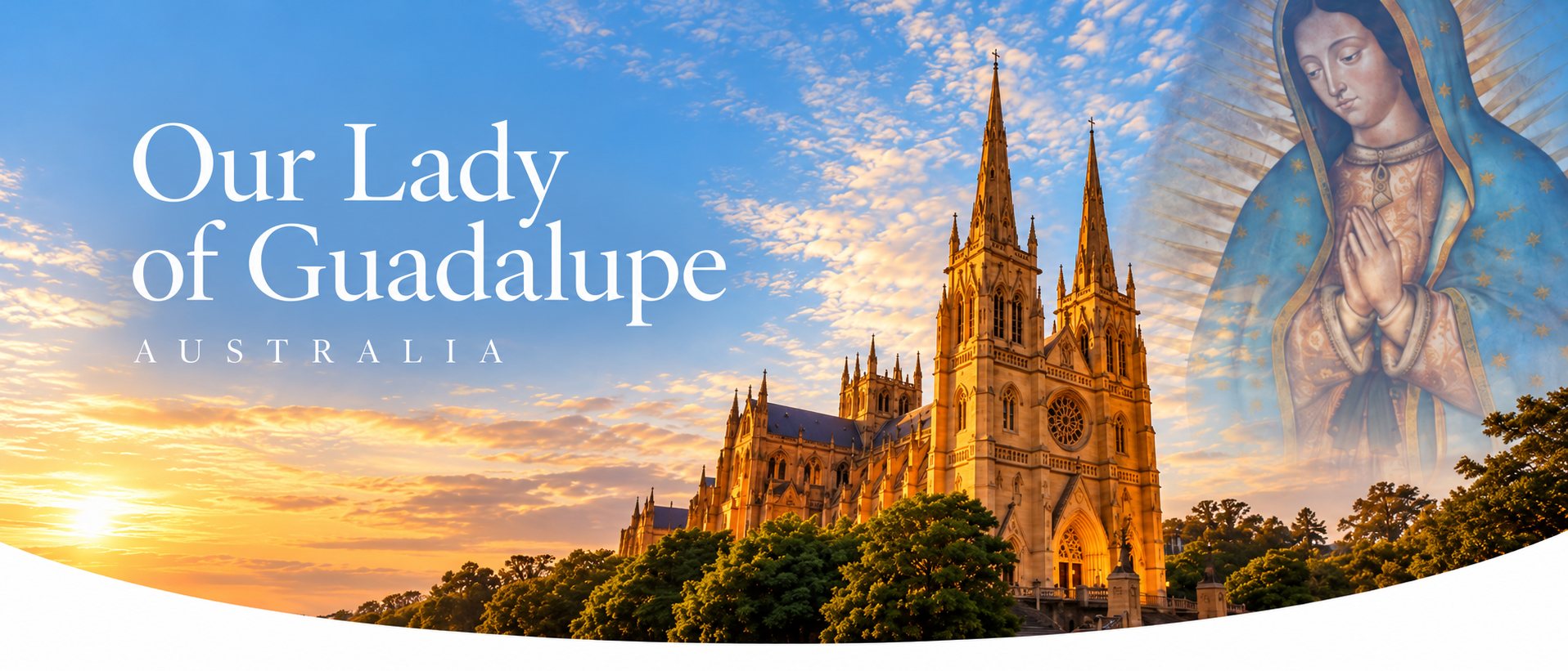 Our Lady of Guadalupe beside St Mary’s Cathedral, Sydney, at sunrise